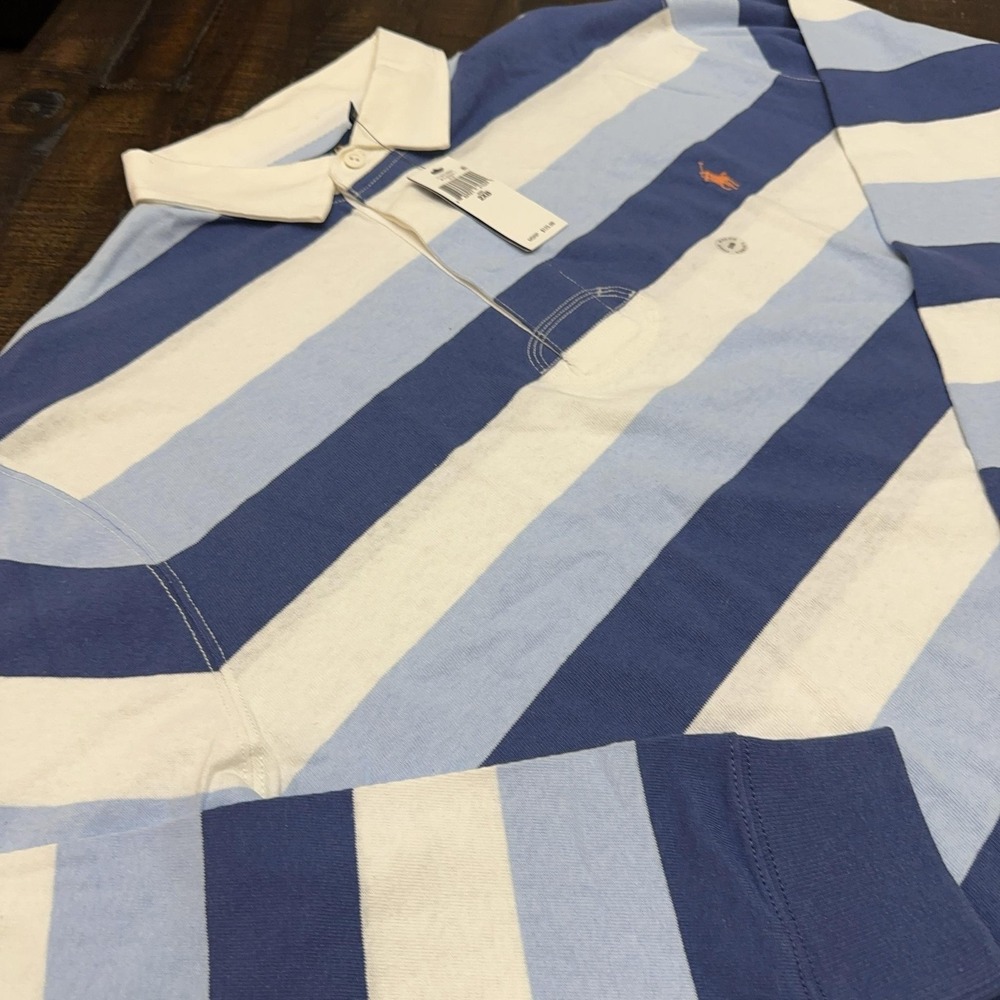 Polo Ralph Lauren Mens Big 2XB Blue Stripe Rugby Long Sleeve Shirt 711857109001